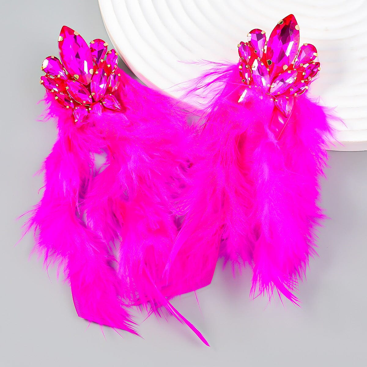 RHINESTONE FEATHER DROP EARRINGS FOR PARTY