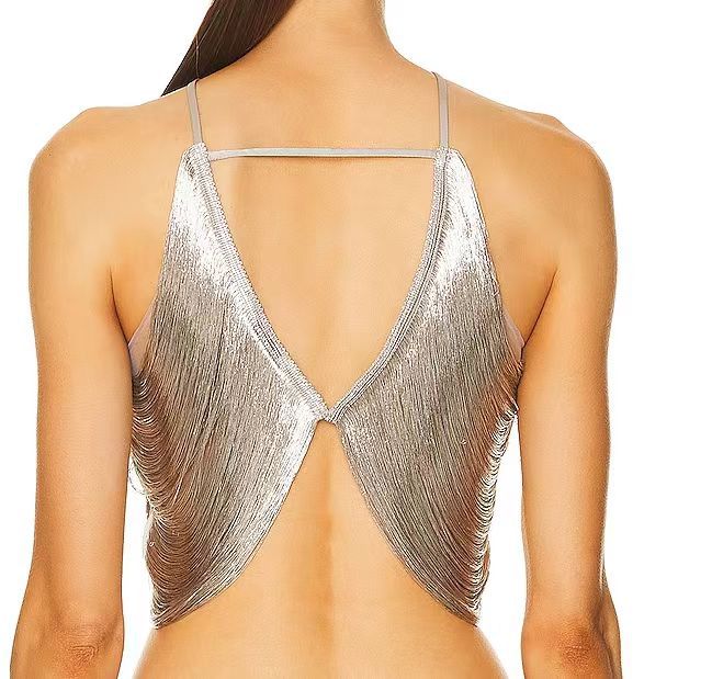 OFF SHOULDER FRINGED HALTER TOP FOR PARTY
