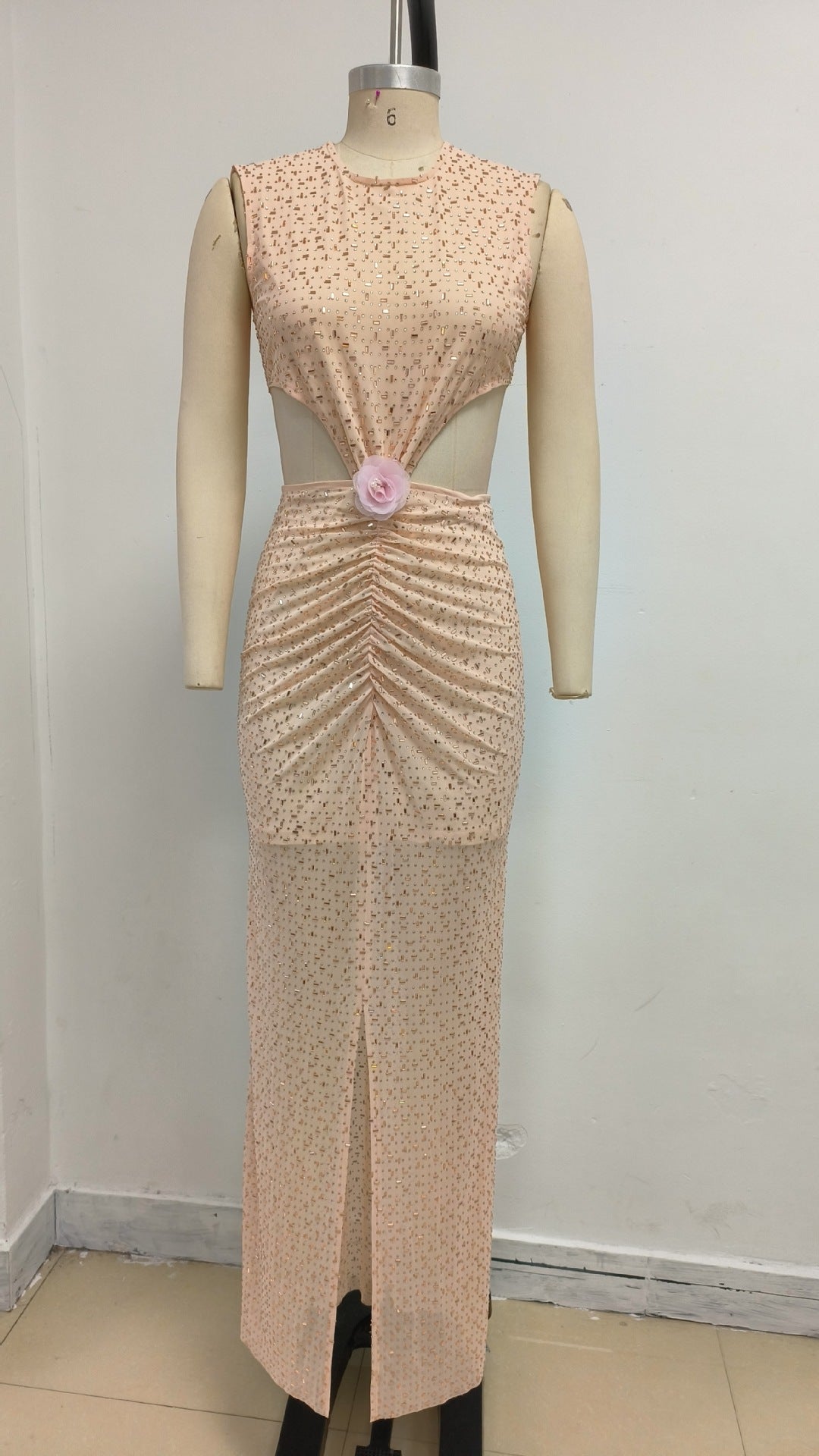VIVIEN SEQUIN CUTOUT MAXI DRESS APRICOT