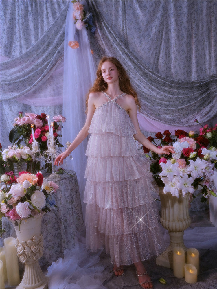 MERA SLEEVELESS DIAMOND CAKE EVENING DRESS