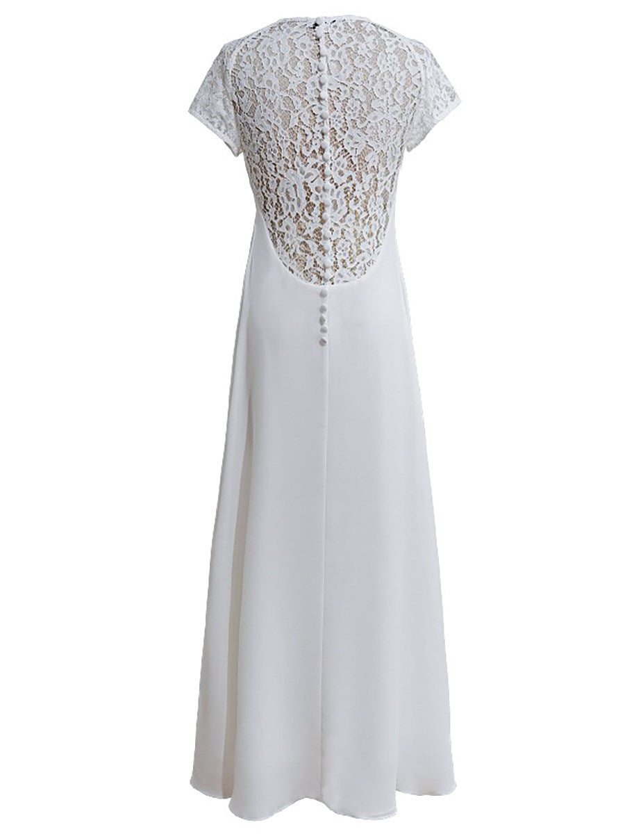 WHITE LACE V-NECK MAXI DRESS FOR WEDDING