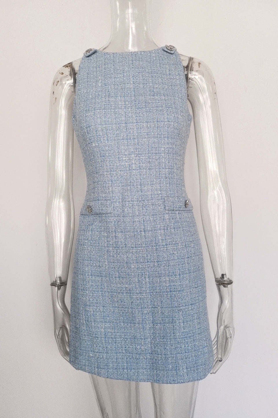 HALTER TWEED MINI DRESS VEST – BLUE COCKTAIL