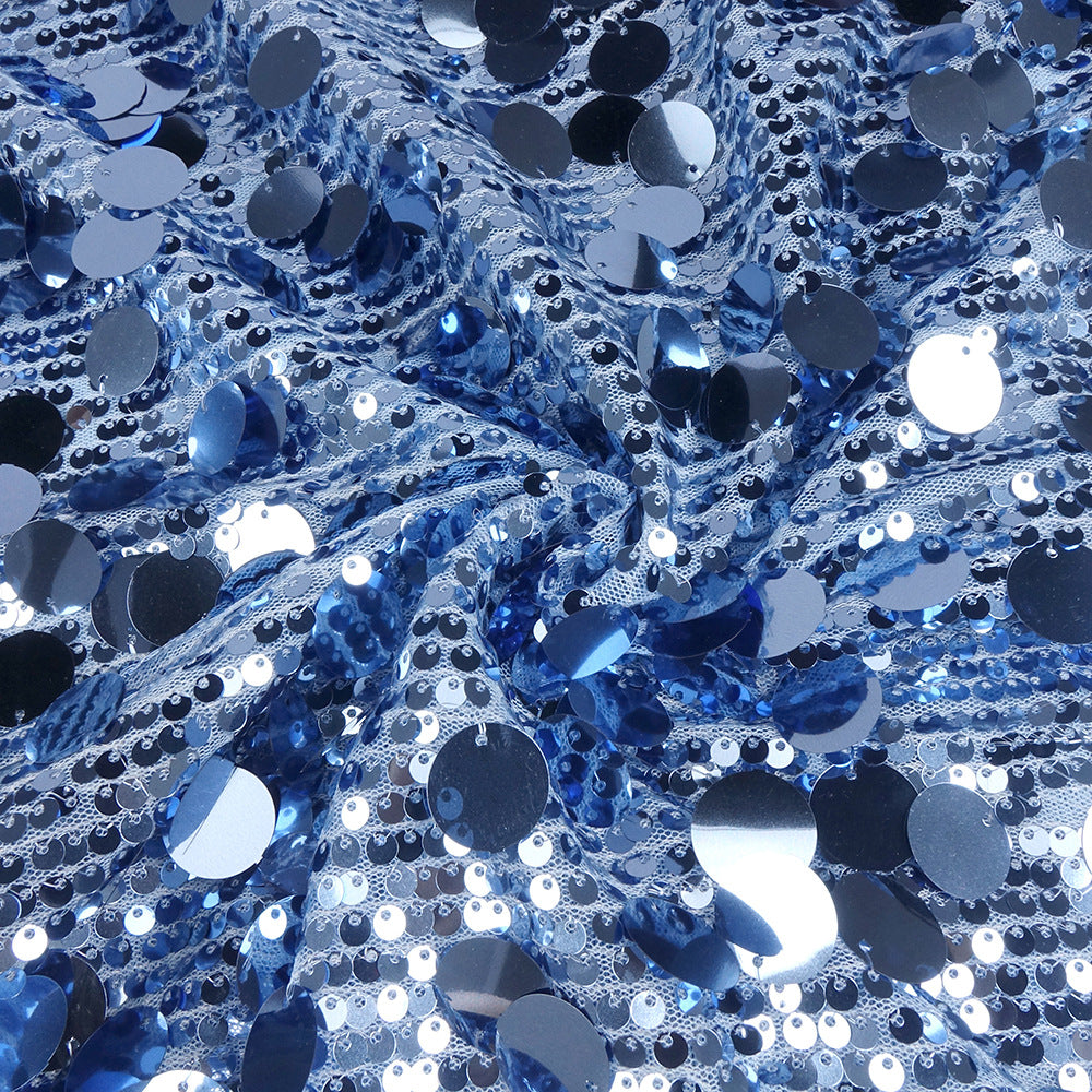 ROBERTA SEQUIN DEEP V-NECK COLUMN GOWN BLUE