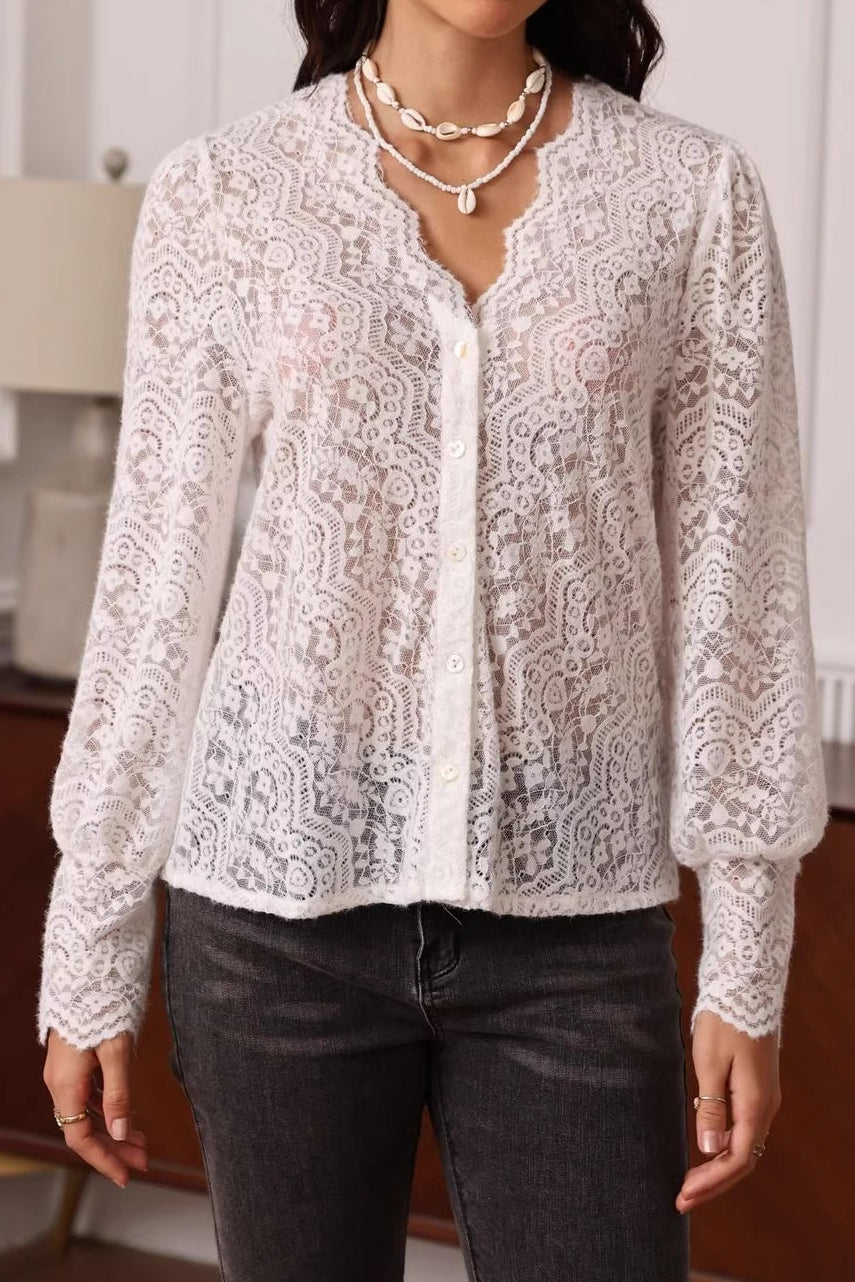 V-NECK LACE TOP, LONG SLEEVE, ELEGANT DATE NIGHT