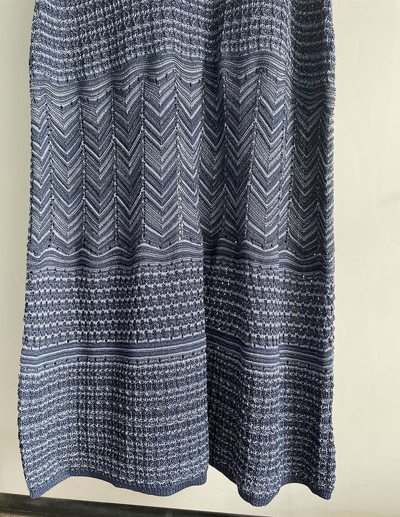 HOLLOW STRIPED SLEEVELESS KNIT MIDI DRESS, ROYAL BLUE