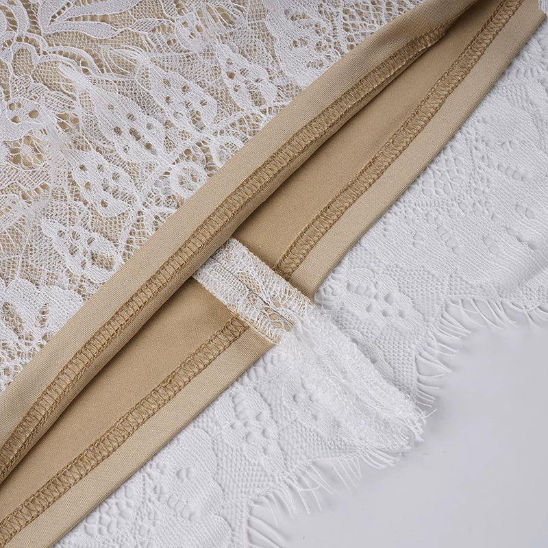 WHITE LACE CORSET MINI DRESS LONG FLARE SLEEVES