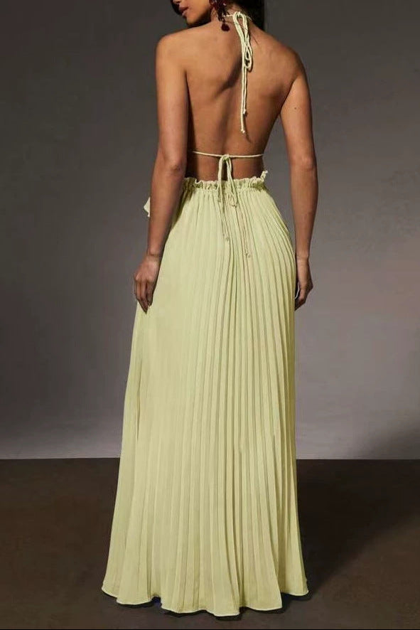 HALTER PLEATED MAXI DRESS FOR EVENING