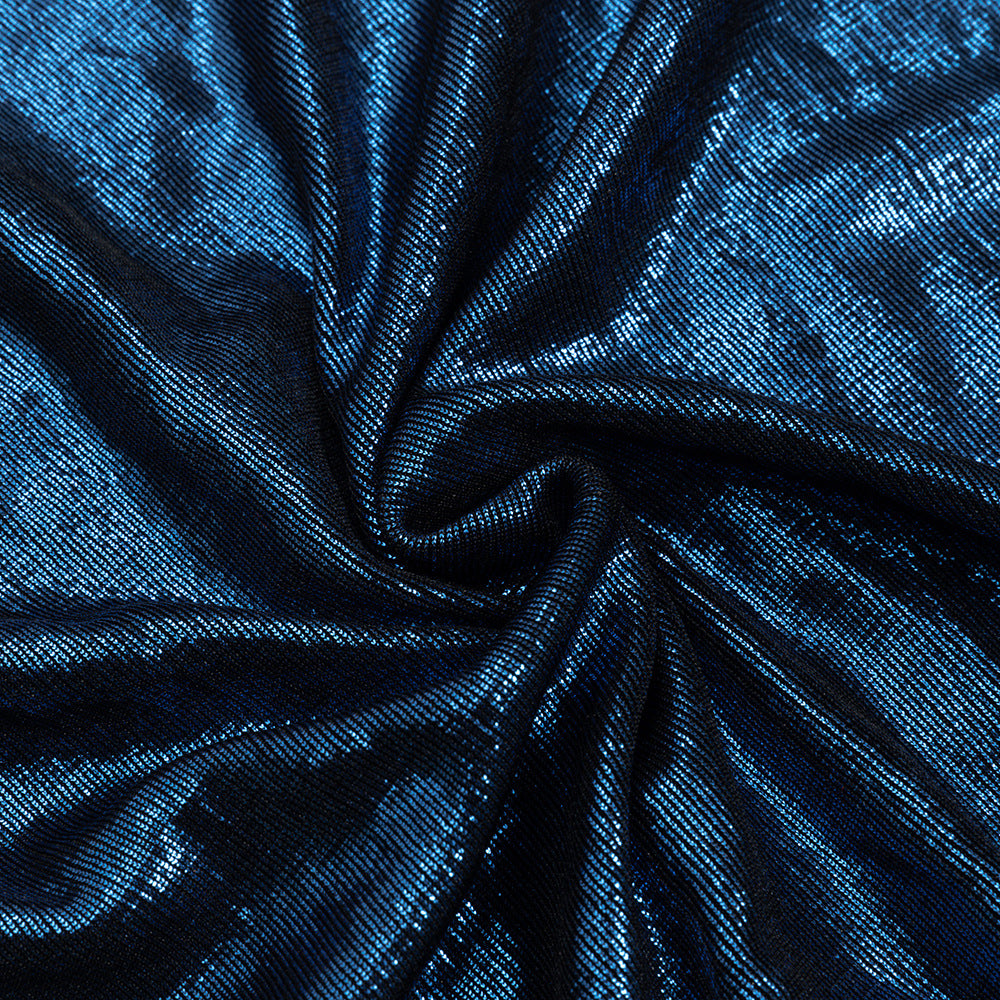DARK BLUE OFF SHOULDER METALLIC RUCHED MAXI DRESS