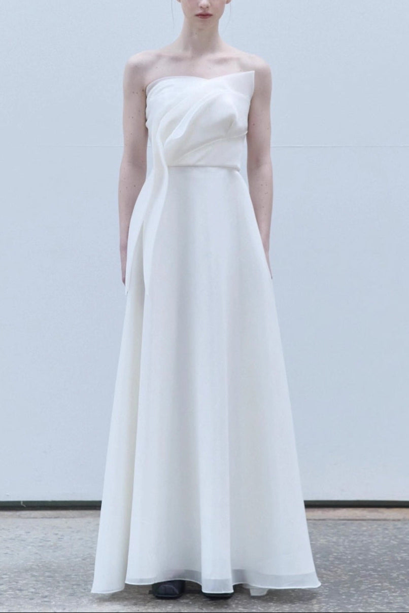 SATIN STRAPLESS BARBARA MAXI DRESS - WHITE EVENING