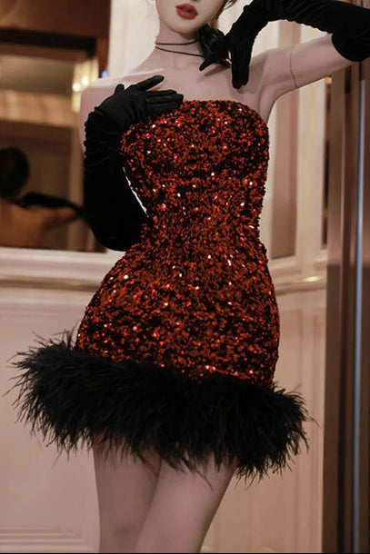 O1CN01UAxikd1vhUGA3yvTZ__2218404826204-0-cib QUINTINA RED SEQUIN FEATHER STRAPLESS PARTY MINI DRESS