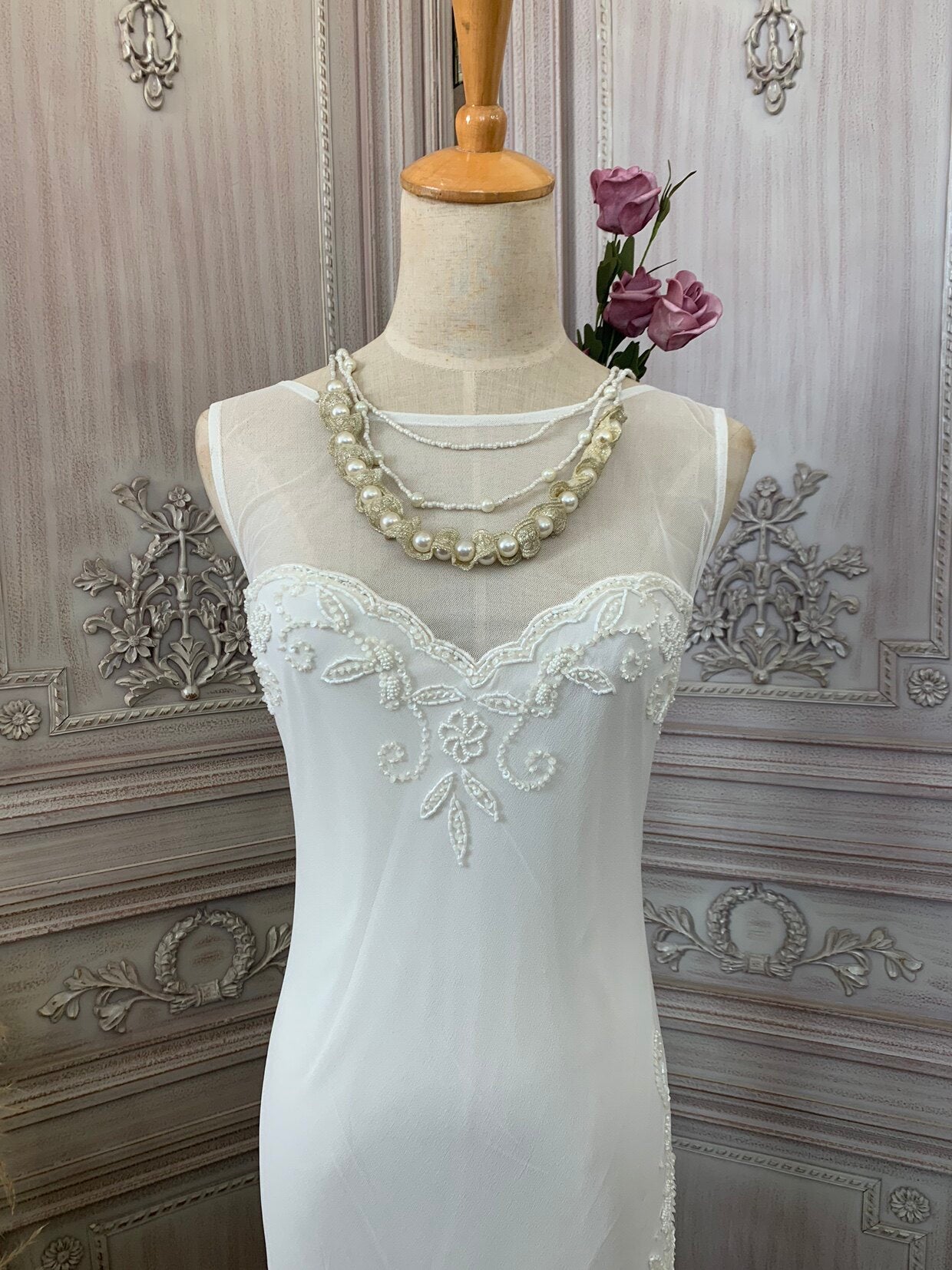 WHITE LACE TULLE MERMAID WEDDING GOWN
