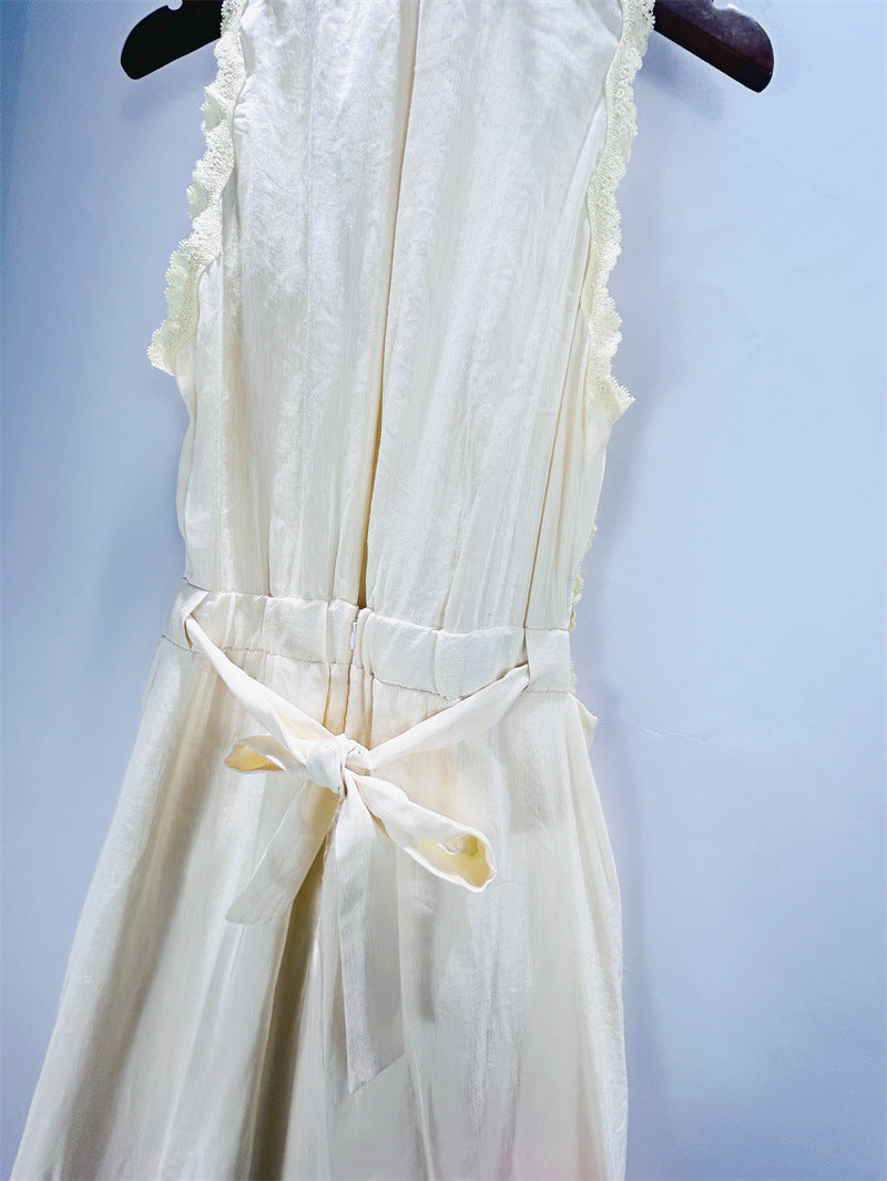 SLEEVELESS LACE MAXI DRESS IN LIGHT YELLOW