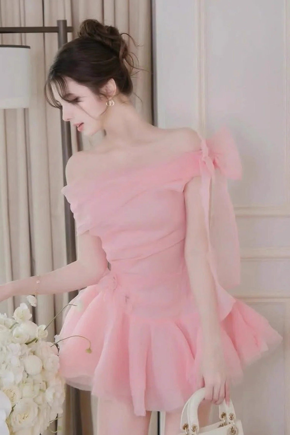 ELLEN OFF-SHOULDER TULLE TUTU MINI DRESS PINK