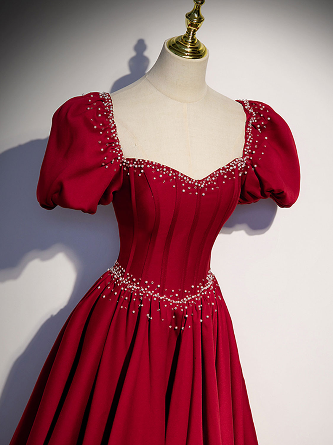 BURGUNDY SATIN A-LINE DRESS FOR EVENTS