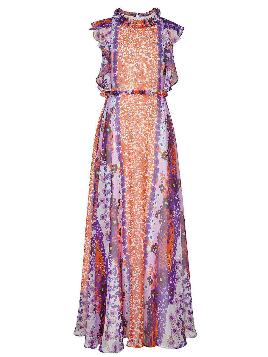 FLORAL MAXI DRESS WITH SCALLOPED COLLAR