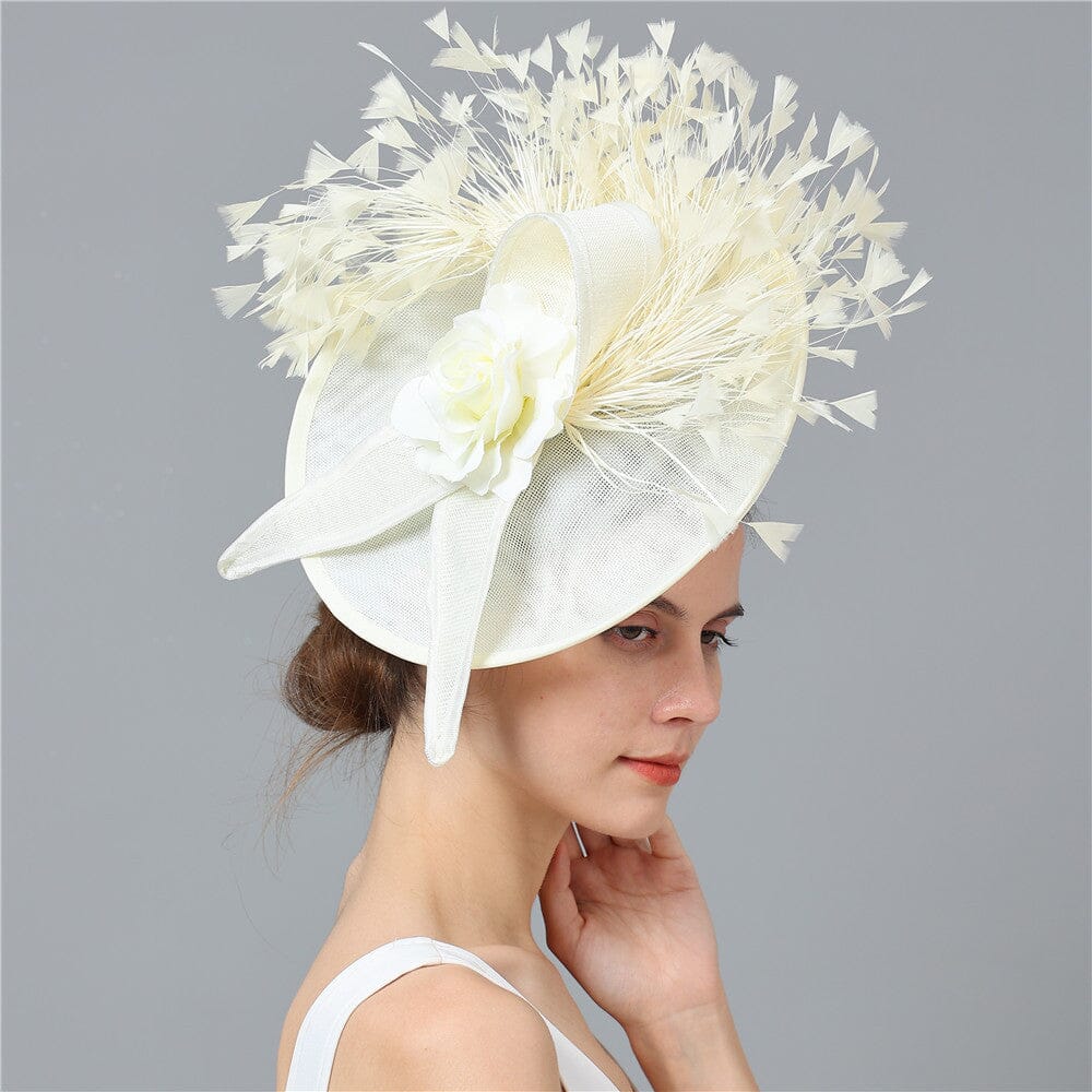 CREAM FEATHER FASCINATOR WEDDING PARTY HAT