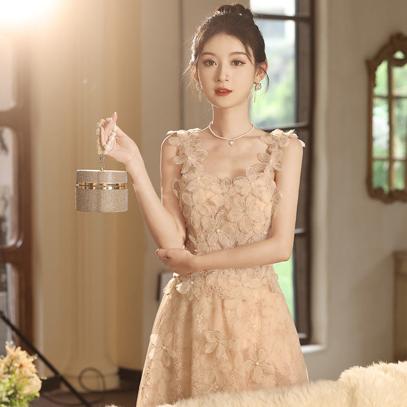 SABINA APRICOT STRAPLESS MINIMALIST FAIRY EVENING GOWN
