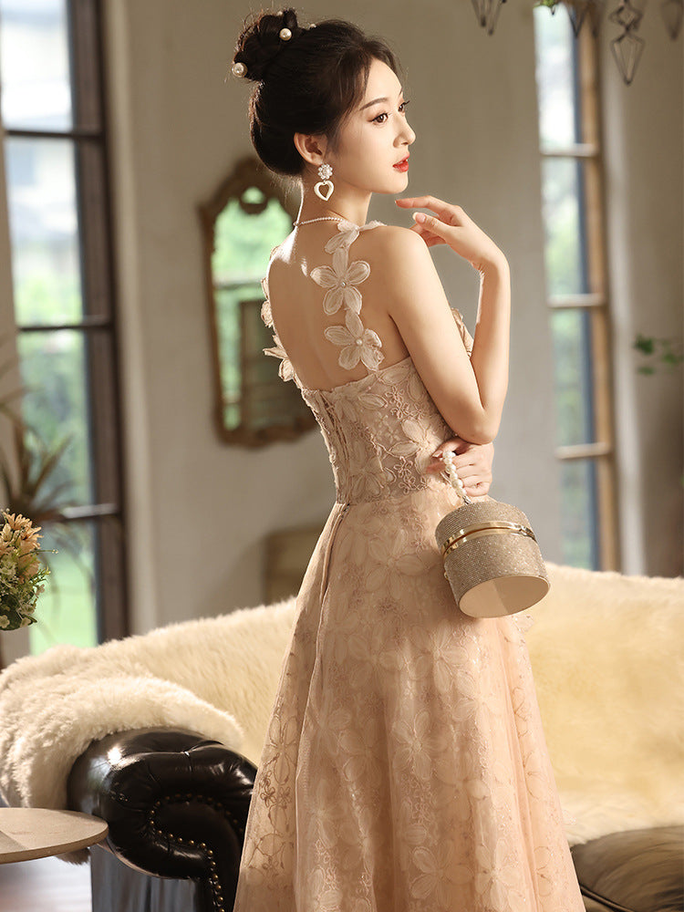 SABINA APRICOT STRAPLESS MINIMALIST FAIRY EVENING GOWN