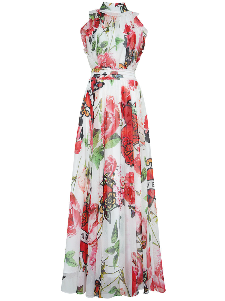 FLORAL SWING DRESS, SLEEVELESS FLOWING SHIFT FOR PARTY
