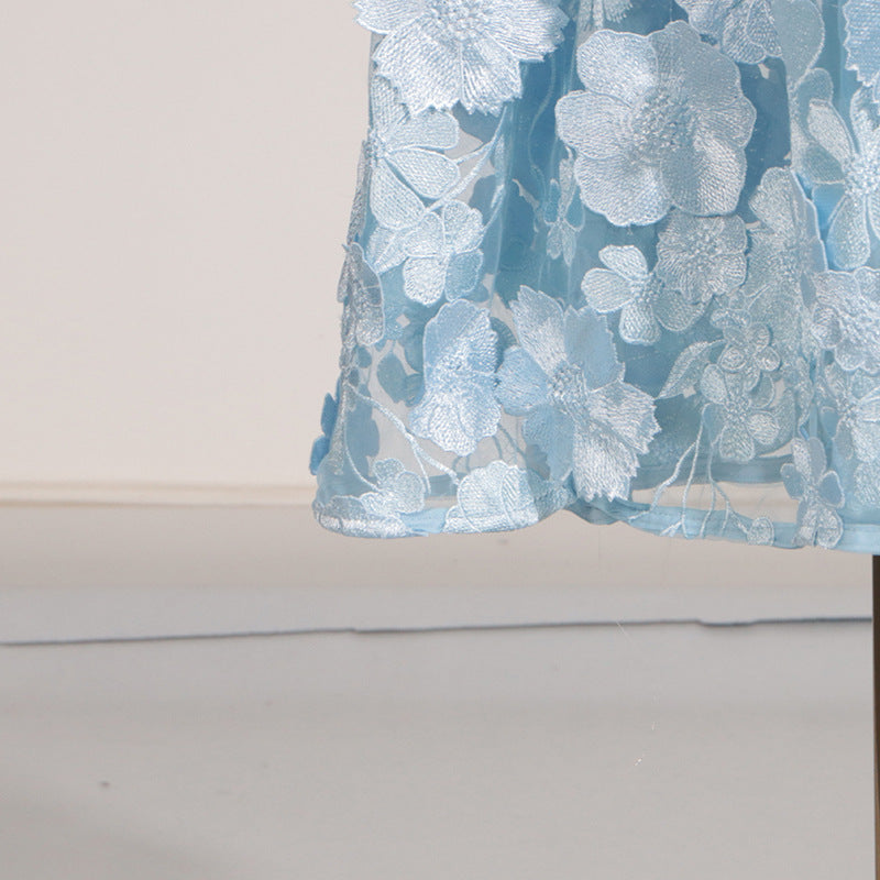 SELENE 3D FLOWER TIERED MAXI DRESS BLUE