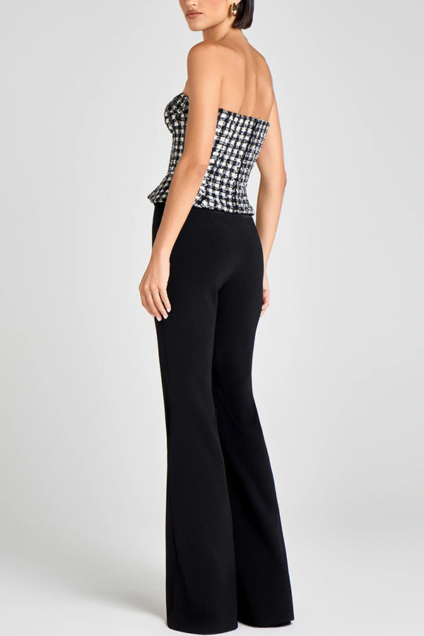 ROBERTA BLACK CHECK TWEED SEQUIN PARTY TOP