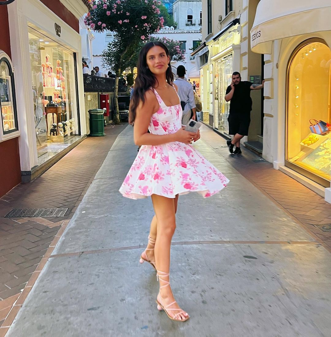 RETALE PINK FLORAL FLARED MINI DRESS FOR PARTY
