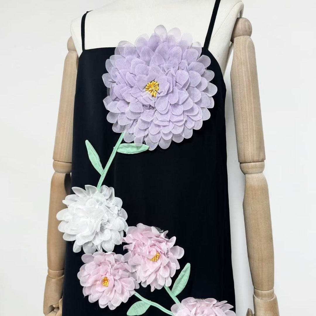 KRISTIN BUTTERCUP EMBROIDERED BLACK MAXI DRESS