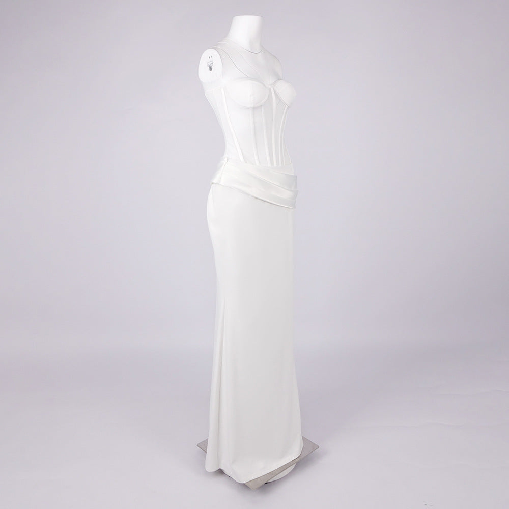 PRISCILLA STRAPLESS VEILED CORSET WEDDING MAXI DRESS
