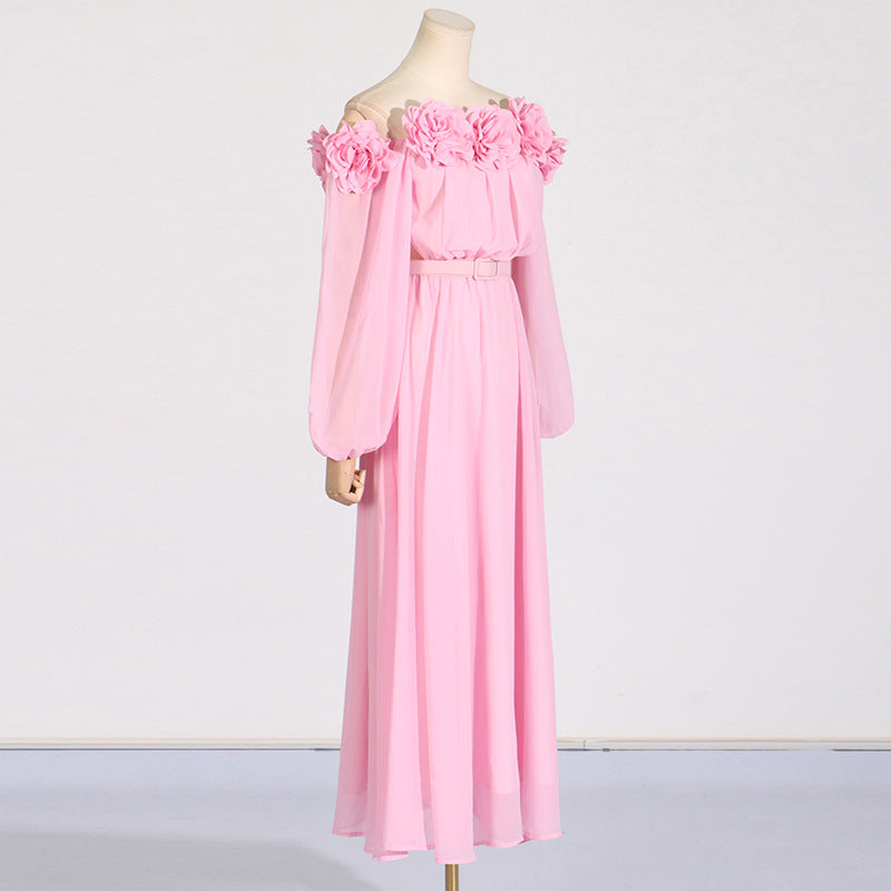 ASCELLA FLORAL SHOULDER MAXI DRESS IN PINK