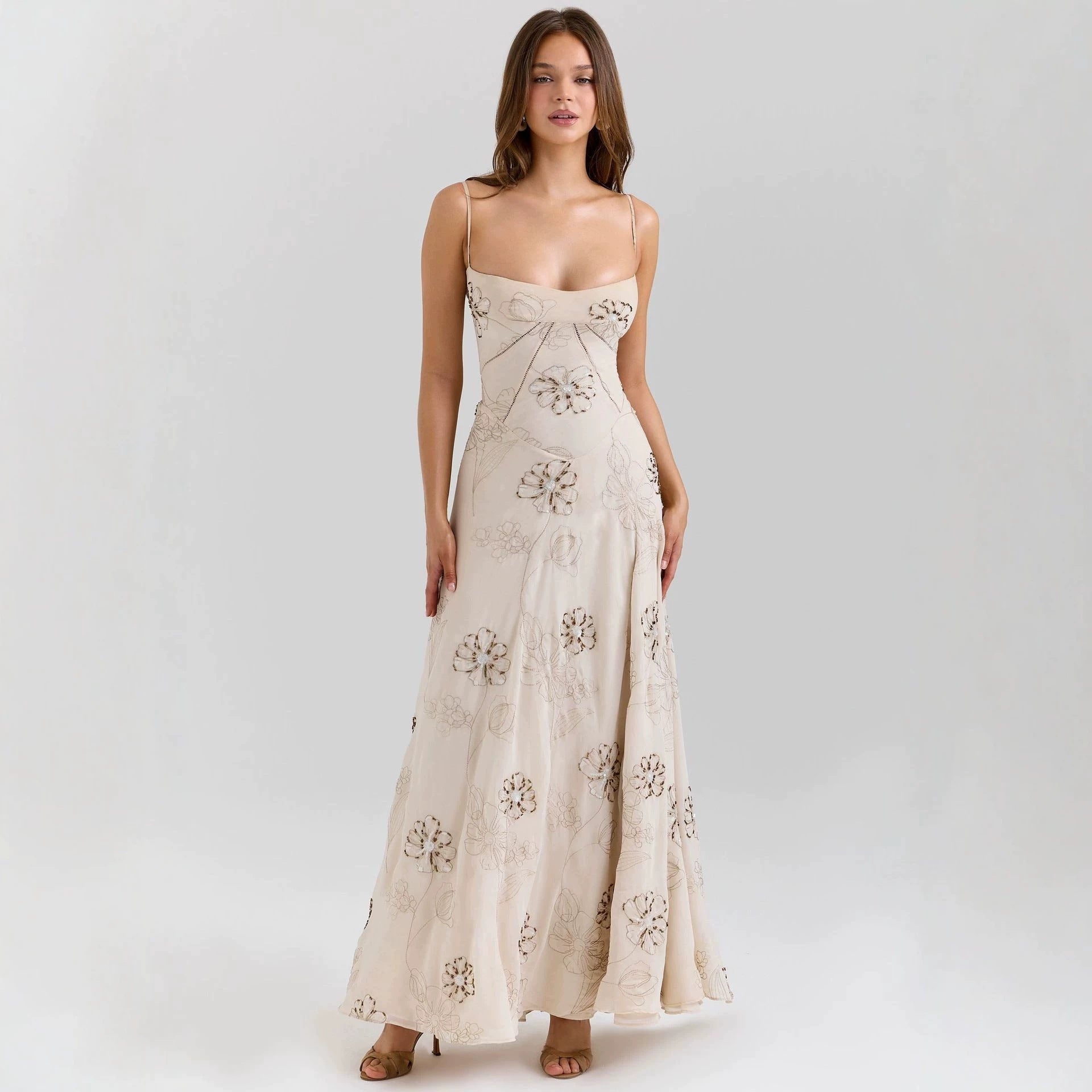 VINTAGE EMBROIDERED SLIP MAXI DRESS - WHITE