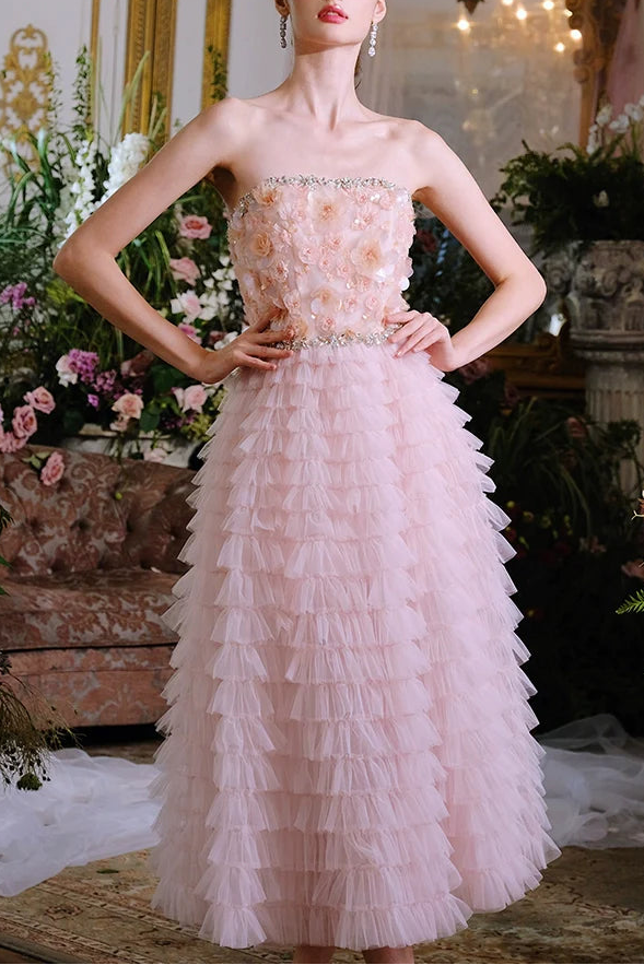O1CN01Uz0WsB21VvkDFlODs__75356991 PINK PRINCESS RUFFLE MIDI STRAPLESS FLORAL DRESS
