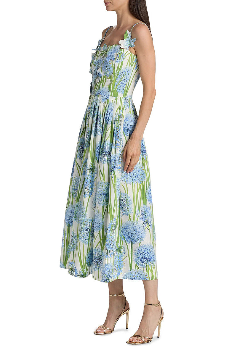 JOLIE FLORAL BOW MIDI DRESS - EMBROIDERED POPLIN