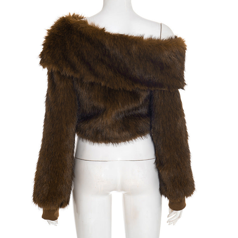 STACEY ONE-SHOULDER FUR TOP FOR PARTY