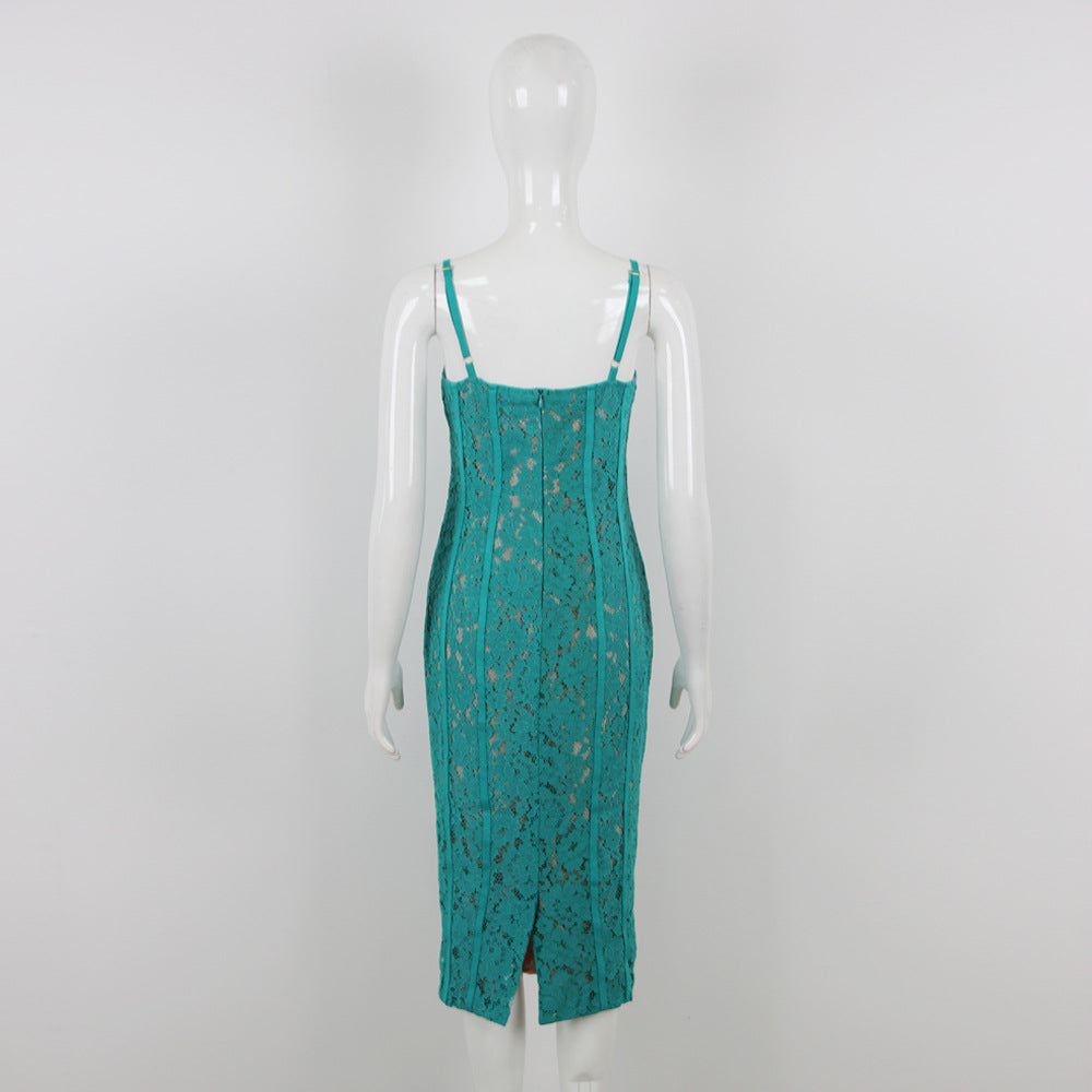 STRAPPY LACE MIDI DRESS FOR WEDDING GUEST