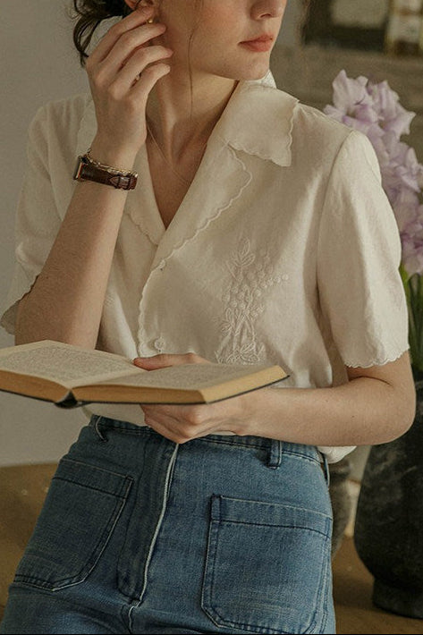 O1CN01VAZL811Eipuecx1AE__461880386 WHITE LACE EMBROIDERED SHORT SLEEVE TOP FOR WEDDING