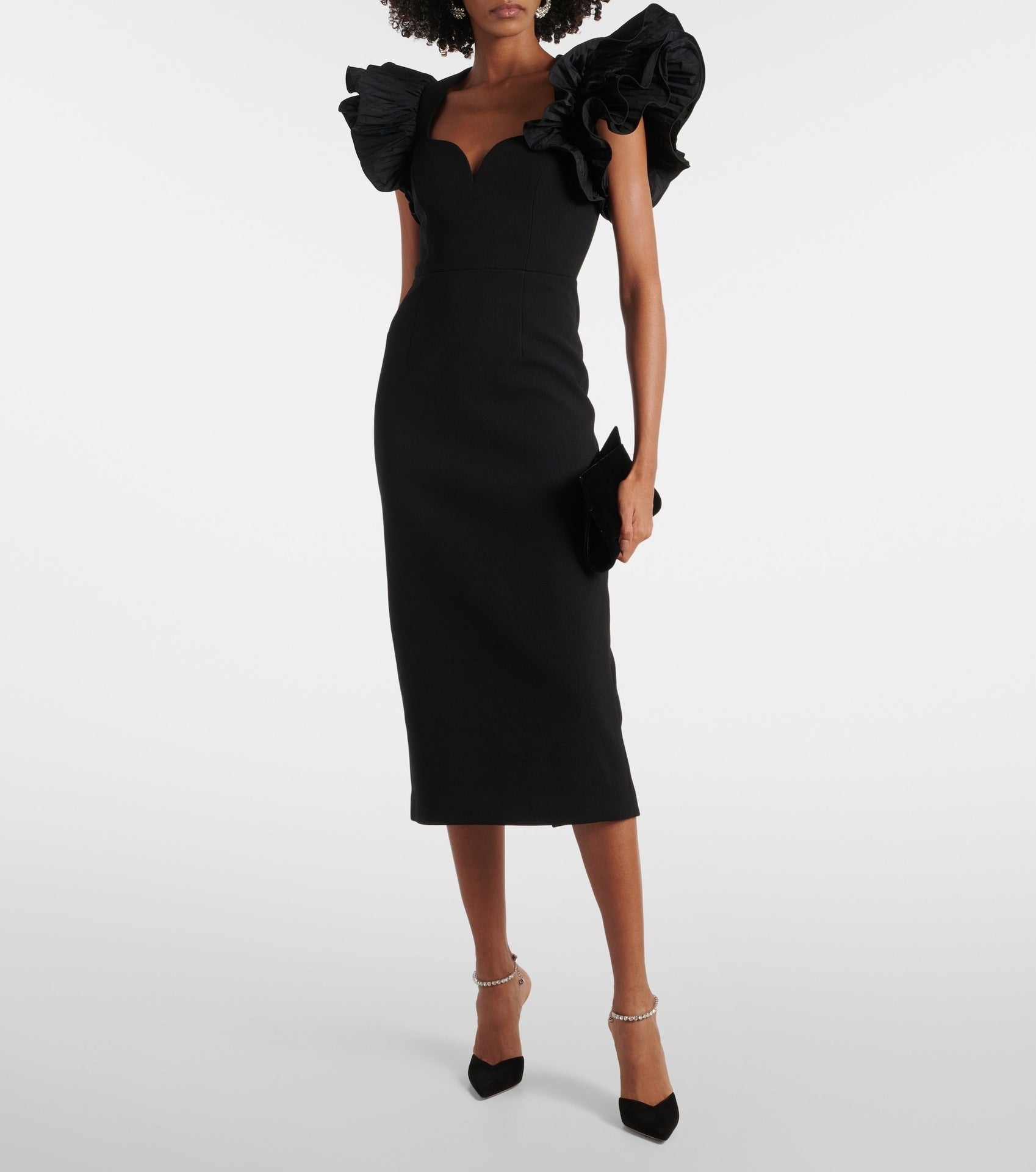 O1CN01VCSNzM1GaFmU8qCab__2201242570638-0-cib BLANCHE RUFFLE CREPE MIDI DRESS BLACK