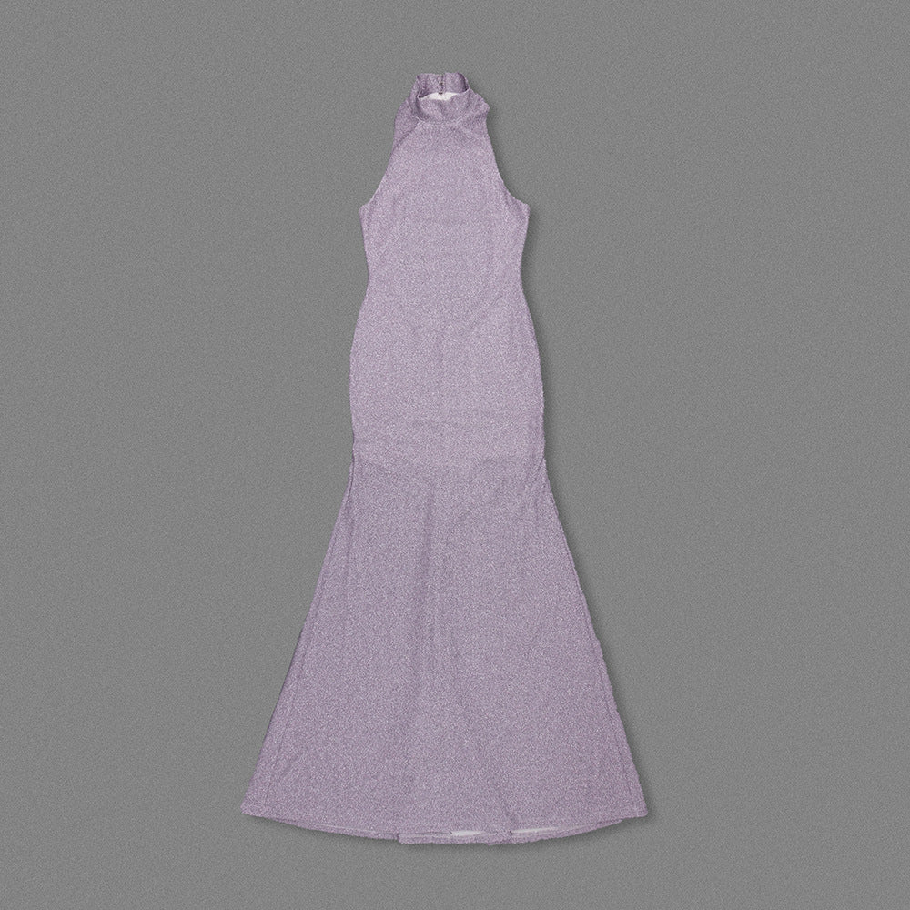 DELIA SLEEVELESS HALTER MAXI DRESS, PALE PURPLE FLOWER EMBELLISHED
