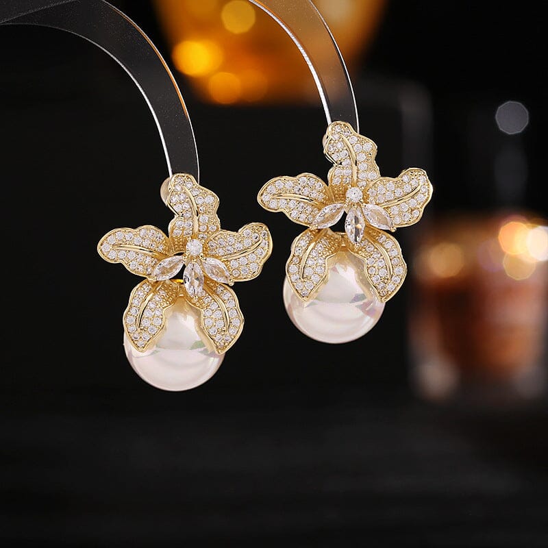 LILY GOLD PEARL DROP EARRINGS FOR WEDDING