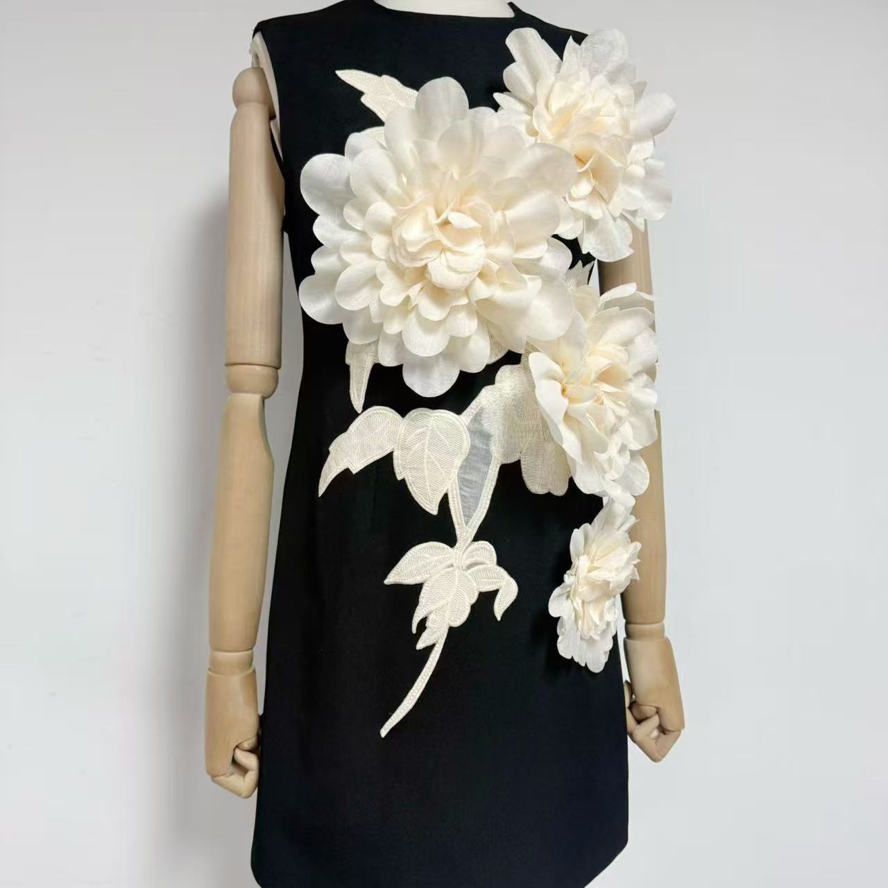 3D FLOWER MINI DRESS, BLACK, COCKTAIL PARTY