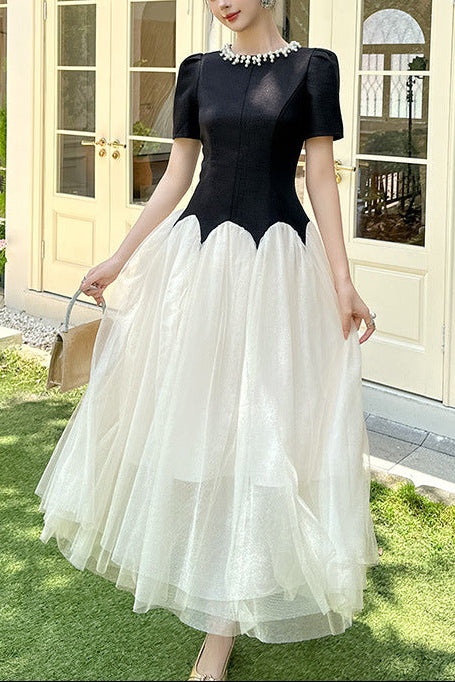 LEONA TWO-TONE RHINESTONE TULLE MAXI DRESS