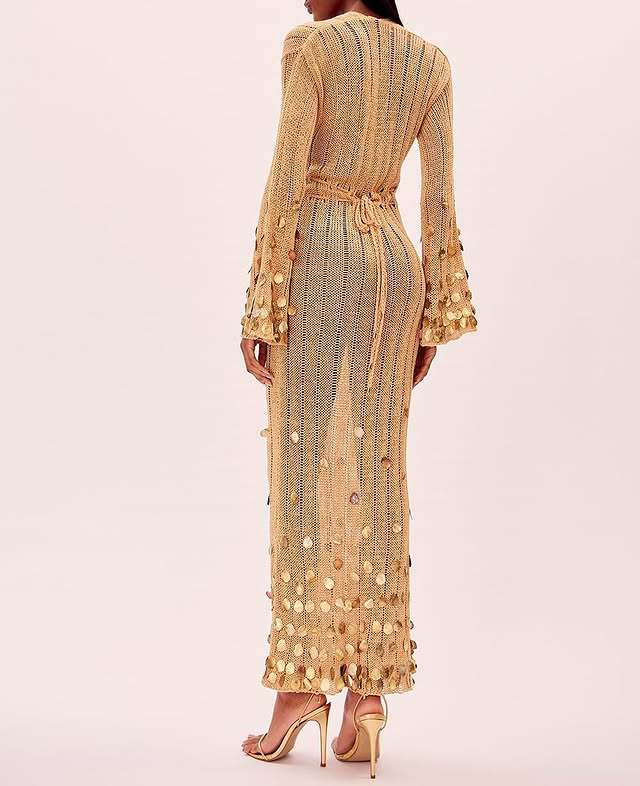 ELMA GOLDEN AURA V-NECK KNIT MAXI DRESS