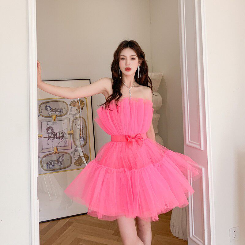 FREDERICA BOW-ACCENT WAIST DRESS - PINK