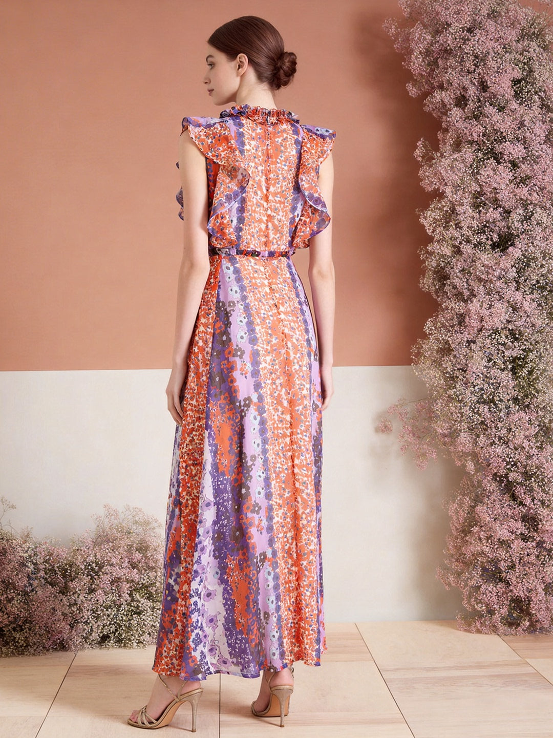 FLORAL MAXI DRESS WITH SCALLOPED COLLAR