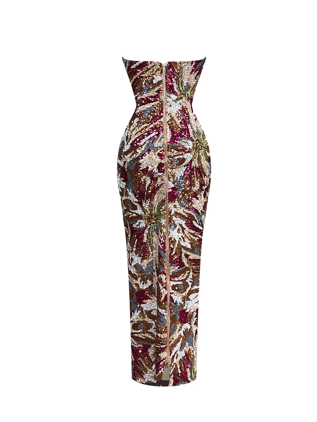 VIVIEN SEQUIN STRAPLESS MAXI DRESS FIREWORKS PATTERN