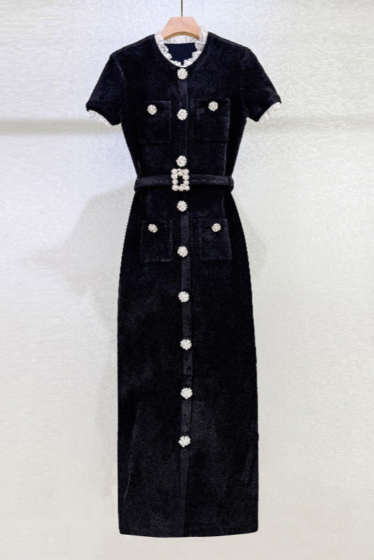 KAMA BLACK CHENILLE KNIT MIDI DRESS