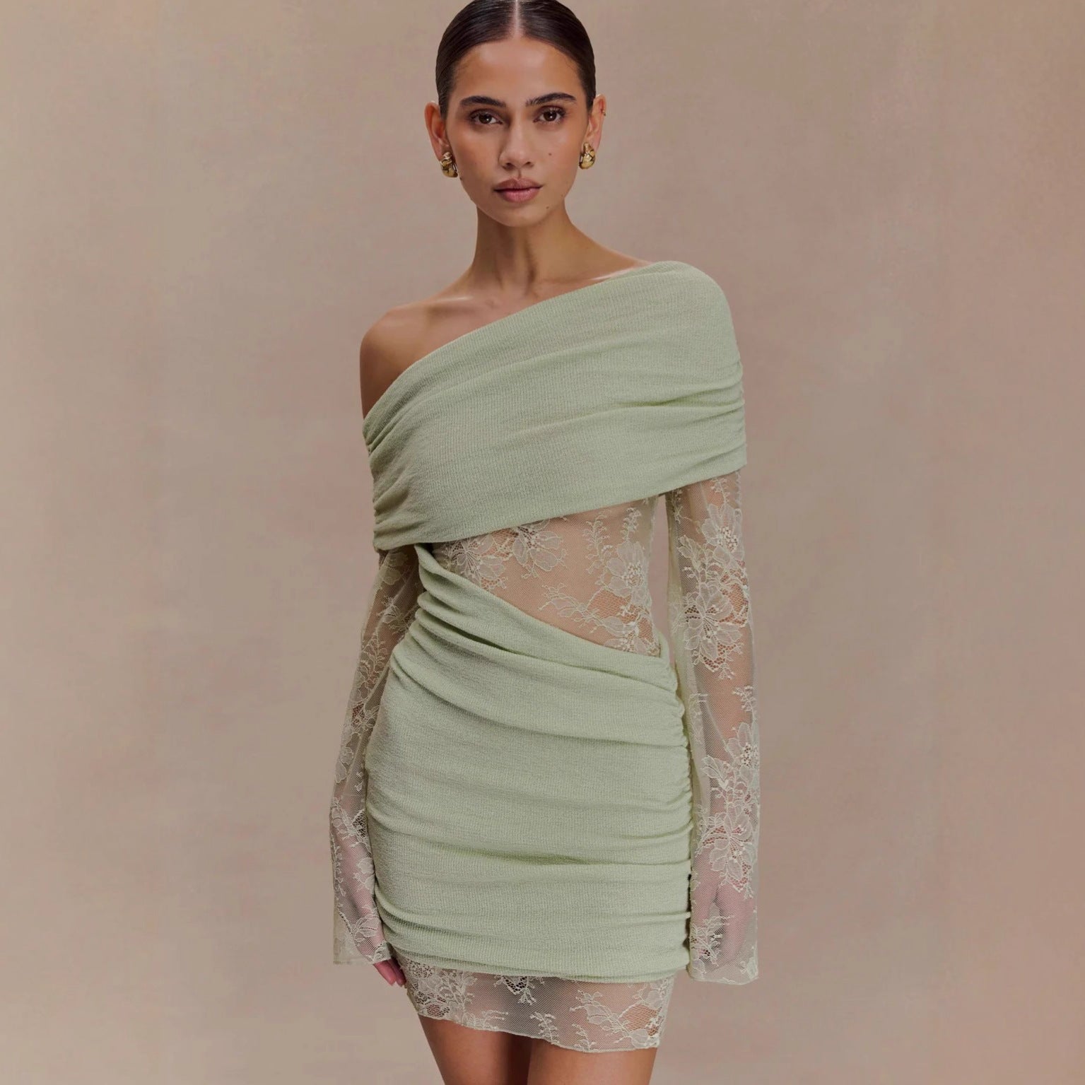 MATCHA LACE STRAPLESS KNIT MINI DRESS