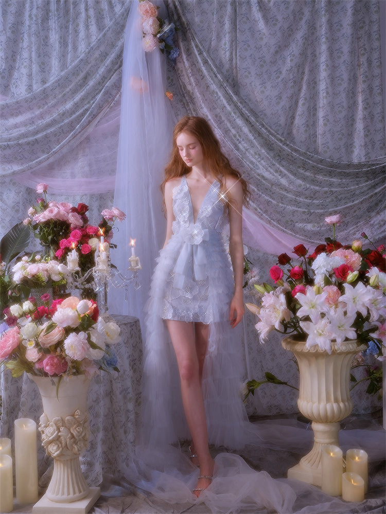 VIVI LIGHT BLUE SLEEVELESS CHIFFON BANQUET GOWN