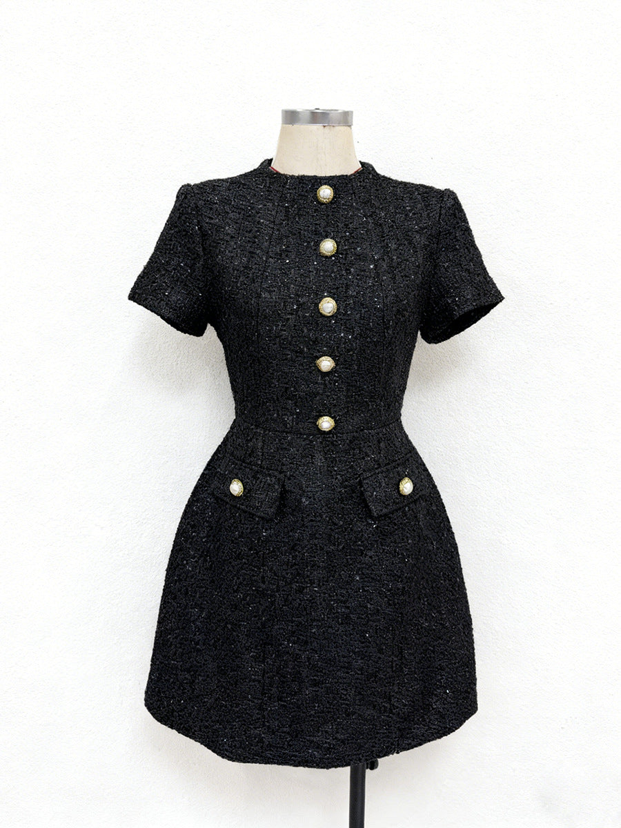 TIFFANY PEARL TWEED MINI DRESS GOLD COCKTAIL