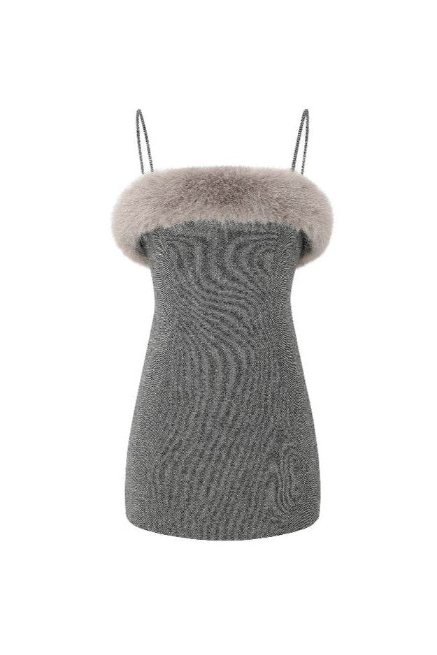 VICTORIA GREY FAUX FUR MINI DRESS FOR PARTY