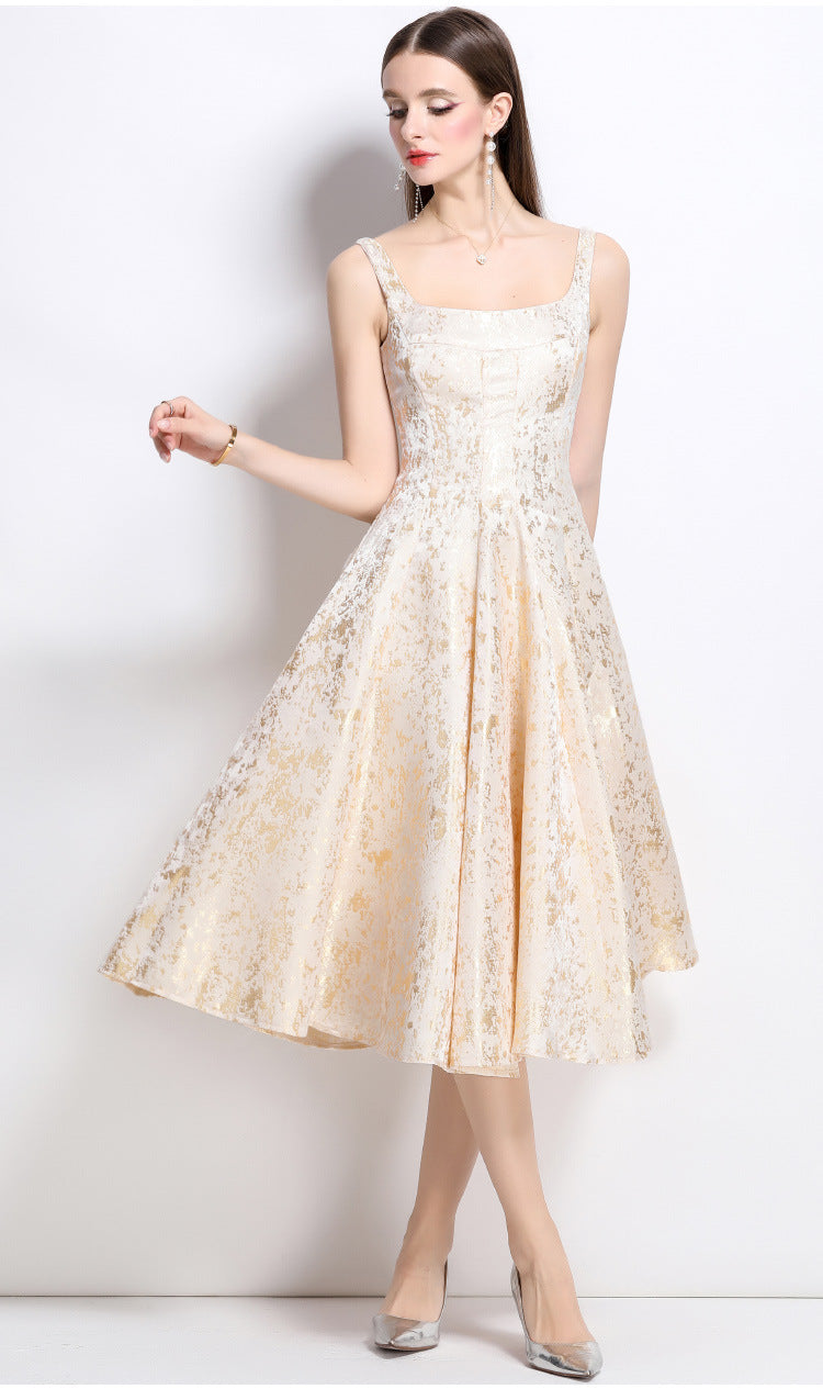 VANESSA A-LINE JACQUARD MIDI DRESS - APRICOT